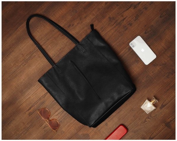 Skórzana torba damska włoska torebka miejska Solome Havana czarna plener