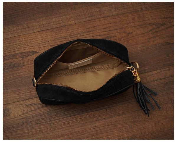 Damska skórzana torebka wizytowa listonoszka Solome Madeira czarna zamszowa wnetrze