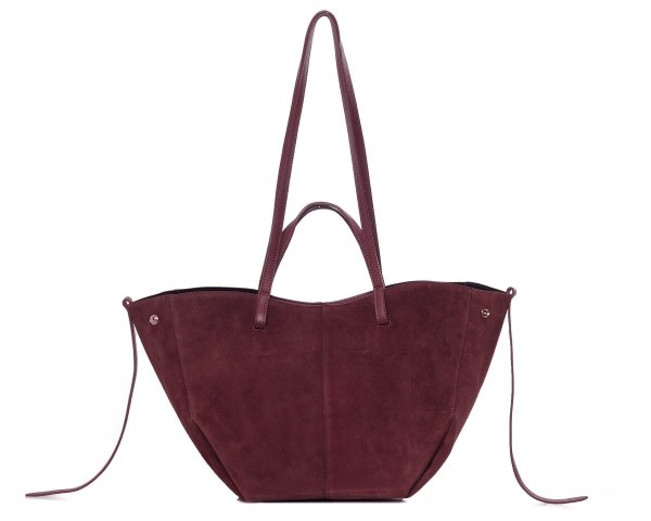 Włoska skórzana torba damska Shopperka Solome Rosa bordowa zamszowa na pasku