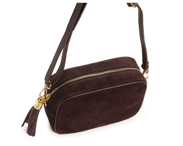 Damska skórzana torebka wizytowa listonoszka Solome Madeira brązowa zamszowa  z góry