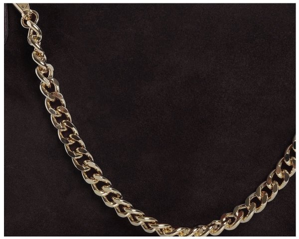 Damska skórzana kopertówka torebka wizytowa Solome Inka brązowa zamsz detal