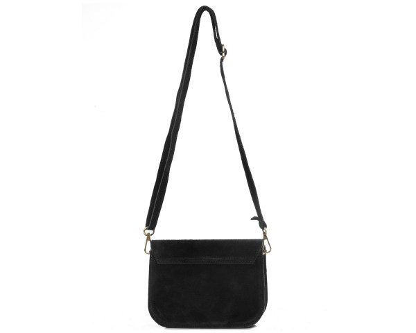 Damska skórzana torebka wizytowa listonoszka Solome Capri czarna zamszowa tył