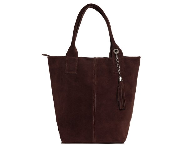 Skórzana torba damska włoska torebka miejska Solome Carvela brązowa zamszowa przód