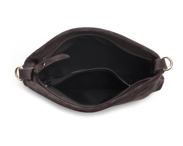 Damska skórzana kopertówka torebka wizytowa Solome Inka brązowa zamsz wnętrze 