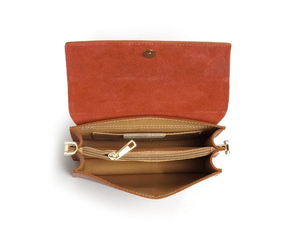 Karmelowa skórzana listonoszka torebka damska Solome Ulla na ramię wnętrze