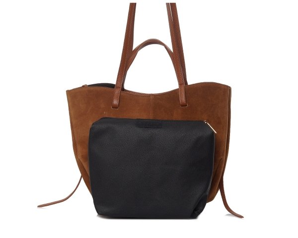 Włoska skórzana torba damska Shopperka Solome Rosa brązowa koniak zamszowa saszetka