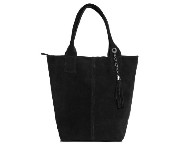 Skórzana torba damska włoska torebka miejska Solome Carvela czarna zamszowa przód