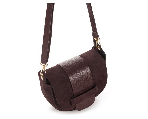 Brązowa skórzana listonoszka torebka damska na ramię zamszowa z góry