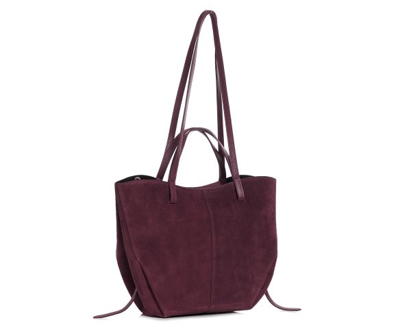 Włoska skórzana torba damska Shopperka Solome Rosa bordowa zamszowa skos