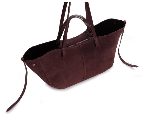 Włoska skórzana torba damska Shopperka Solome Rosa bordowa zamszowa z góry