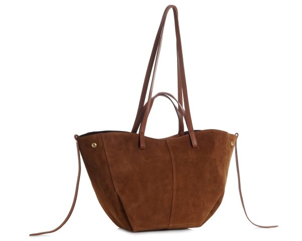 Włoska skórzana torba damska Shopperka Solome Rosa brązowa koniak zamszowa do ręki