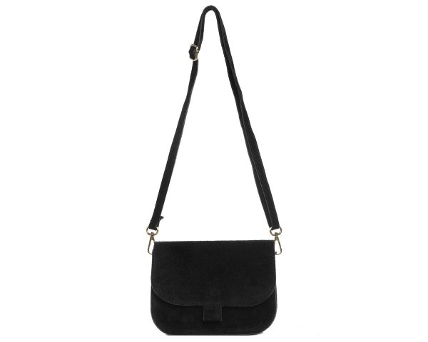 Damska skórzana torebka wizytowa listonoszka Solome Capri czarna zamszowa przód