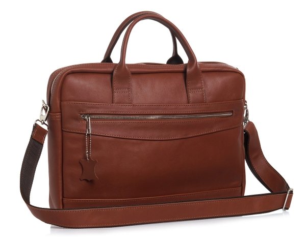 Skórzana aktówka torba na laptopa Solome Summit brązowa koniak skos