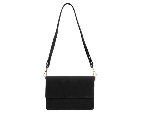 Skórzana listonoszka torebka damska Solome Ulla czarna zamszowa na ramię przód