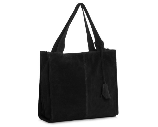 Skórzana torba damska włoska torebka miejska Solome Naomi czarna zamszowa do ręki