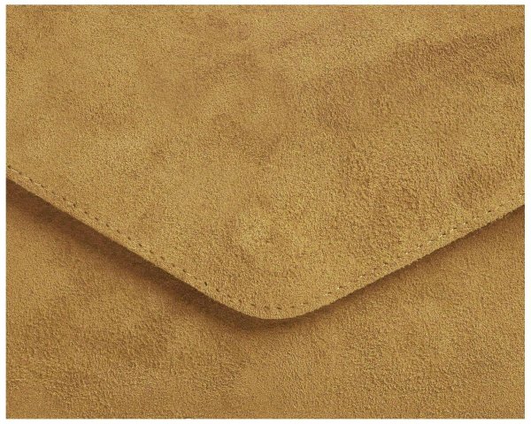 Skórzana włoska torebka wizytowa kopertówka Solome L1 żółty musztardowy zamsz detal