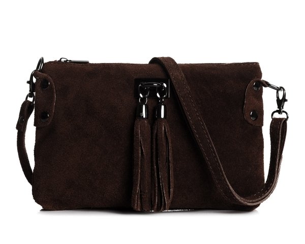 Damska skórzana zamszowa torebka listonoszka Solome Marika na pasku brązowa