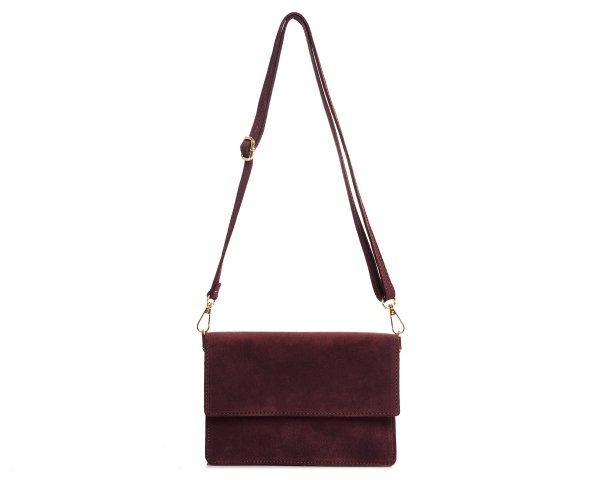 Skórzana listonoszka torebka damska Solome Ulla bordowa zamsz na ramię na pasku