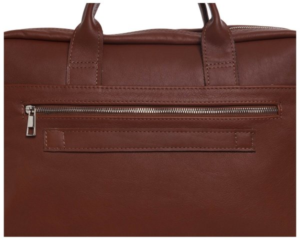 Skórzana aktówka torba na laptopa Solome Summit brązowa koniak zamek