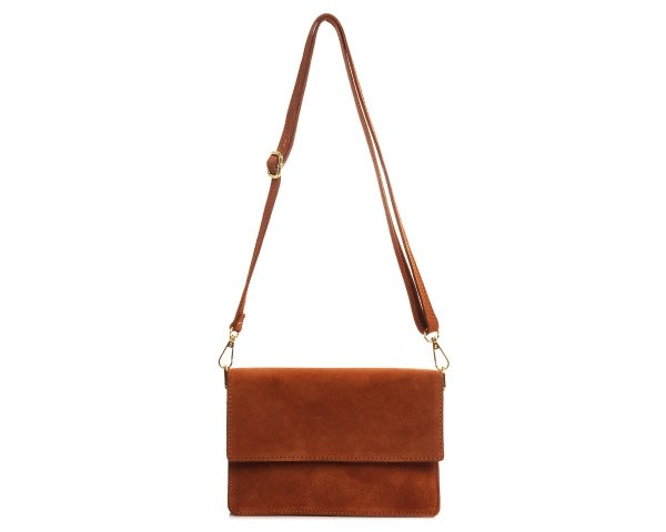 Skórzana listonoszka torebka damska Solome Ulla koniak zamszowa na ramię na pasku