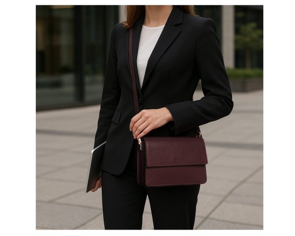 Bordowa skórzana listonoszka torebka damska Solome Ulla na ramię z modelką