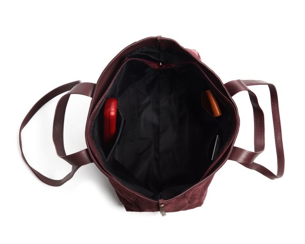 Skórzana torba damska włoska torebka miejska Solome Moza bordowa zamszowa wnetrze