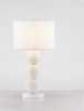 Lampka stołowa nocna biała tkaninowy abażur skandynawska minimalistyczna klasyczna kule CELVIRO LE45306 Luces Exclusivas
