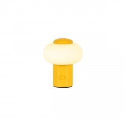 Żółta dekoracyjna lampa stołowa LED ze szklanym kloszem stylowy kształt grzybka ściemnialna GUSTAV 44520/01/34 LUCIDE