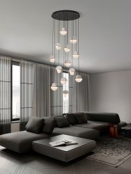 Lampa wisząca wielopunktowa biała LED marmurowe szklane okrągłe klosze 16cm designerska nowoczesna ściemnialna do salonu i sypialni TARREGA LE46190 Luces Exclusivas