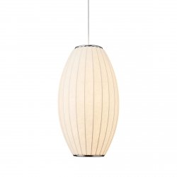Dekoracyjna nowoczesna biała lampa wisząca designerska skandynawska tkaninowy abażur podłużny 60cm SILK BARREL ST-2335-30 Step Into Design