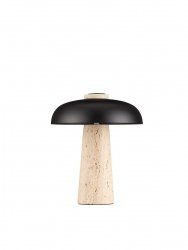 Lampka stołowa nocna z trawertynu z czarnym zaokrąglonym kloszem nowoczesna na komodę dekoracyjna Luces Exclusivas