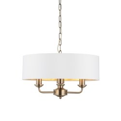 Lampa wisząca abażurowa biało-mosiężna okrągła minimalistyczna klasyczna HIGHCLERE 98934 ENDON 