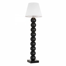 Lampa podłogowa stojąca dekoracyjna designerska czarne kule szkło tkaninowy biały abażur el.chromowane FUDŻI 4059 Argon