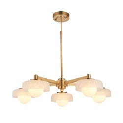 Dekoracyjny plafon lampa wisząca pięciopłomienna designerska szklane klosze mosiądz Boss 120632 ENDON