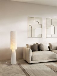 Lampa podłogowa stojąca lniana abażurowa biała rystykalna boho industrialna Luces Exclusivas