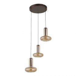 Miedziana lampa wisząca potrójna klosze bursztynowe Carote Italux PND-24011-3-COPP jadalniana nad stół