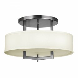 Półplafon Hampton - 3 źródła światła lniany abażur okrągły prostokątna rama w stylu hampton minimalistyczny HK-HAMPTON-SF HINKLEY