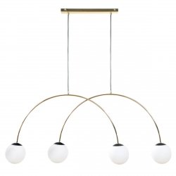 Lampa wisząca nowoczesna podwójny złoty łuk nad stół wyspę białe szklane kule czarne detale BOW 1219 Zumaline