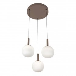 Brązowa szklana lampa wisząca 3pł mleczne białe klosze Montes Italux PND-02217-3-BRO