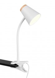Lampa biurkowa nocna na klipsie LED biała minimalistyczna klasyczna nowoczesna drewniany dekor PONGO R25831101 Rl