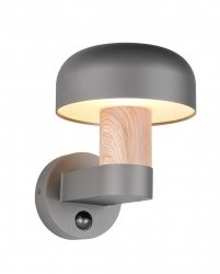Nowoczesny kinkiet zewnętrzny szary kształt grzybka klasyczny minimalistyczny aluminiowy drewniany dekor czujnik ruchu FRASER IP54 262569135 Trio