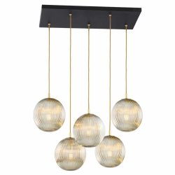Duża lampa sufitowa wisząca glamour nad stół do jadalni 5 płomienna szklane kule prostokątna podsufitka PALOMA 2189 Argon