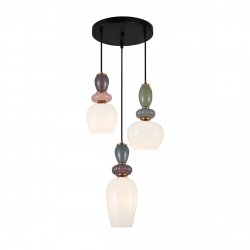 Lampa wisząca potrójna nowoczesna szklane opalowe klosze kolorowa ceramika MARTELO PND-36545-3-GD-WH Italux