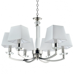 Lampa wisząca żyrandol abażurowy DUBAI P06346NI-WH lampa salonowa jadalniana Glamour srebrna z białymi abażurami