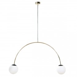 Lampa wisząca nowoczesna złoty łuk nad stół wyspę białe szklane kule czarne detale BOW 1221 Zumaline