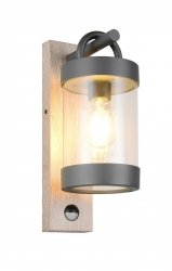 Nowoczesny kinkiet zewnętrzny szary klasyczny minimalistyczny aluminiowy drewniana podstawa czujnik ruchu SAMBESI IP44 204169135 Trio