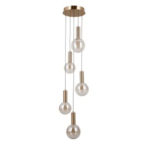 Złota szklana lampa wisząca okrągłe klosze kule bursztynowa Strela Italux PND-34378-5S-HBR
