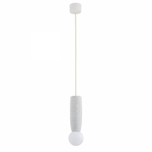 Lampa wisząca ceramika Bolesławiec biała w kropki ręcznie zdobiona designerska wyjątkowa podłużna BOLL 8938 Argon x Manufaktura w Bolesławcu 