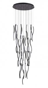 Nowoczesna czarna lampa wisząca LED kaskadowa kompozycja falujących linii FLOW 41 PENDANT 3-STEP DIMM BLACK AZ6819 Azzardo