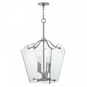 Klasyczna lampa wisząca polerowany nikiel świecznikowy żyrandol z dekoracyjnym szklanym kloszem WINGATE HK-WINGATE-P-M Hinkley